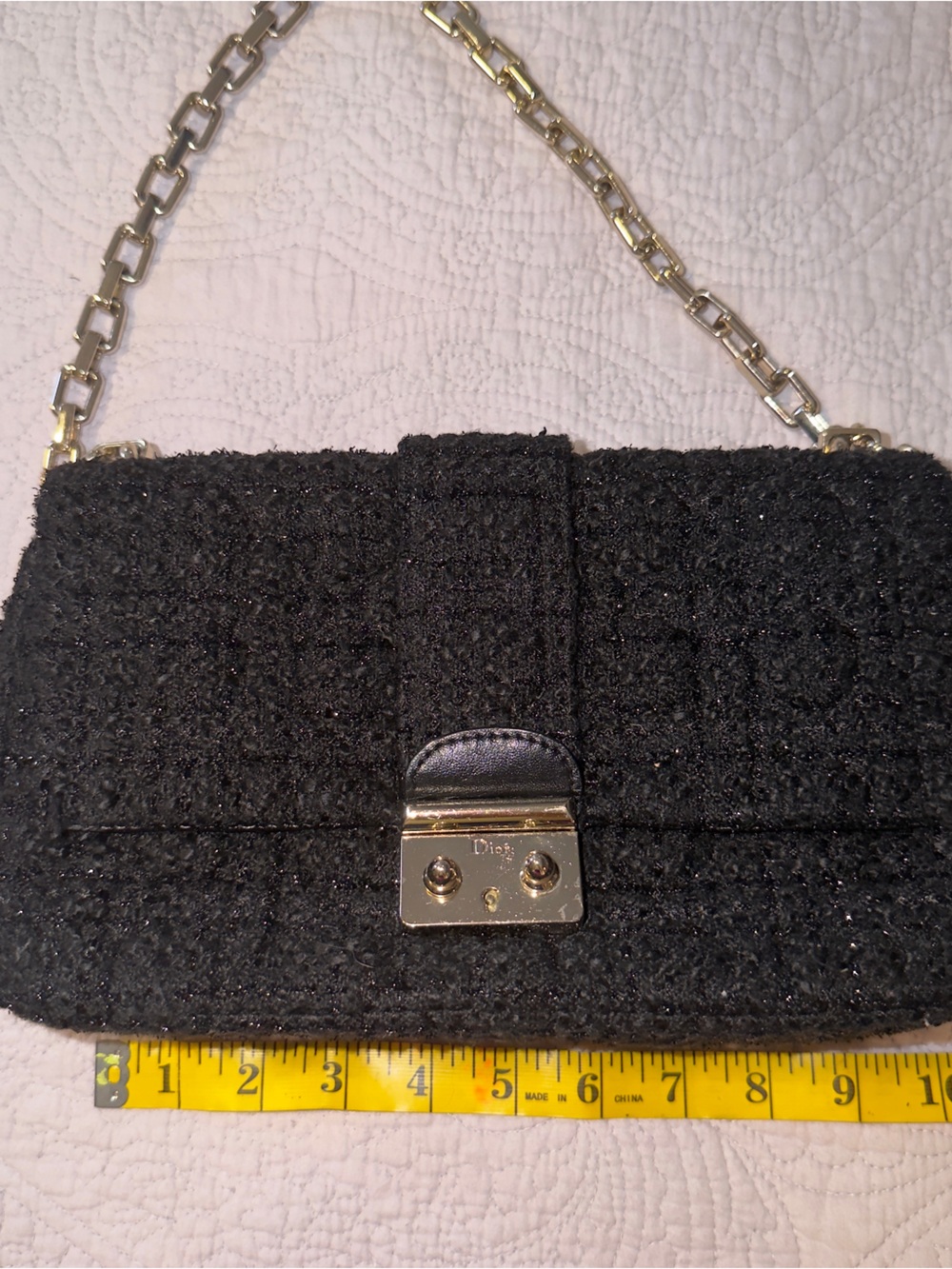 Black Tweed Chain Shoulder Bag with Gold Hardware luxury